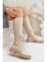 Dámske čižmy s ponožkovým zvrškom 68129 Light beige - CM Paris