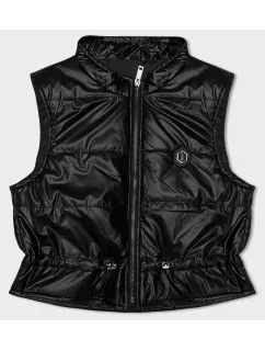 Krátke čierne dámske tielko s okrúhlym výstrihom S'West (B8178-1)