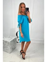 Šaty svázané na rukávech tyrkys