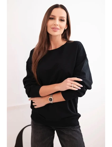 Dámska základná bavlnená mikina s okrúhlym výstrihom čierna