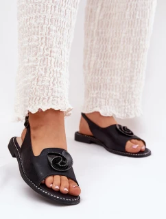 Połyskujące Sandały Damskie Z Ozdobą S.Barski KV51-006 Czarne