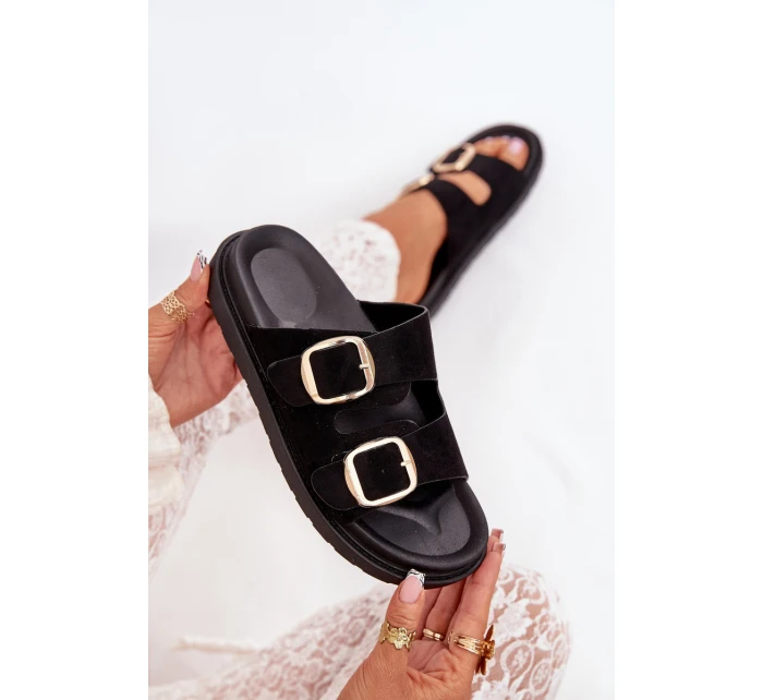 Dámské Sandały Na Platformě Se Zlatými Přezkami Černé model 21703931 - Boto Dámské Sandały Na Platformě Se Zlatými Přezkami Černé model 21703931 - Boto