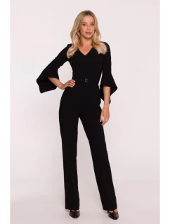 S416 Kombinéza s volánovými rukávmi - čierna