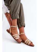 Béžové dámske zdobené ploché sandále Ianaera