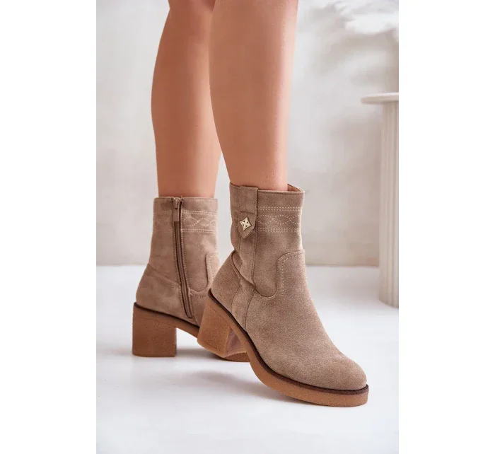 Zateplené dámske členkové topánky na podpätku Beige Vailia