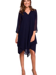 Dámske šifónové šaty s asymetrickým lemom S159 black - Stylove