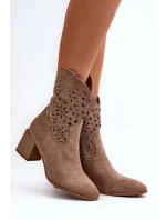 Dámske členkové topánky s dierkovaným zvrškom na bloku ASA217-7 Béžová - Jezzi