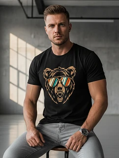Pánske bavlnené tričko s potlačou medvedíka čierne FashionStreet NX041R