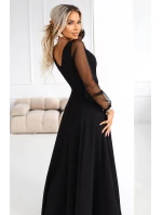 LORETTA dlouhé šaty s rukávy a výstřihem černé model 21791763 - numoco