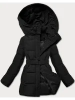 Úzka zimná bunda s opaskom čierna (23MY-207)