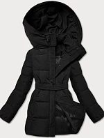 Úzka zimná bunda s opaskom čierna (23MY-207)