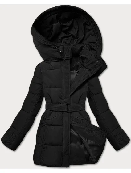 Úzka zimná bunda s opaskom čierna (23MY-207)