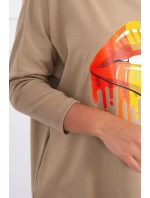 Oversize halenka s potiskem model 18743426 rtů camel - K-Fashion