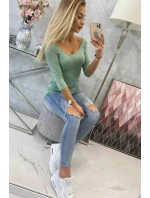 Blúzka s okrúhlym výstrihom tmavá mentolová Blúzka s okrúhlym výstrihom tmavá mentolová