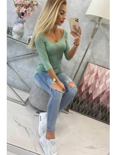 Blúzka s okrúhlym výstrihom tmavá mentolová