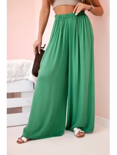 Dámske široké viskózové nohavice s elastickým pásom zelené