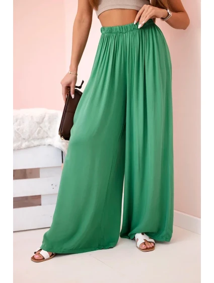 Dámske široké viskózové nohavice s elastickým pásom zelené Dámske široké viskózové nohavice s elastickým pásom zelené