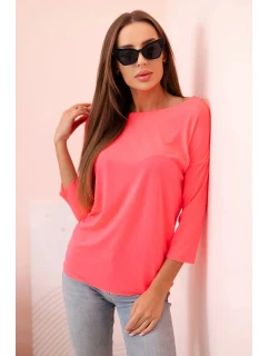 Dámska blúzka s lodičkovým výstrihom ružová neónová