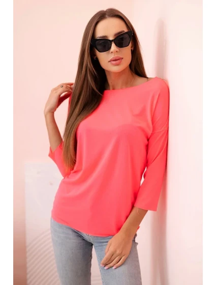 Dámska blúzka s lodičkovým výstrihom ružová neónová