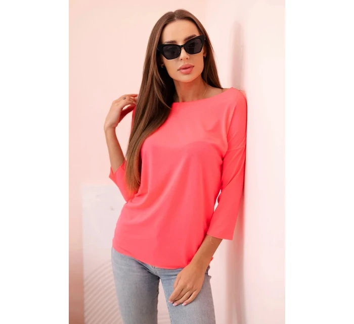 Dámska blúzka s lodičkovým výstrihom ružová neónová