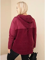 Dámská bavlněná mikina Plus Size s kapucí a knoflíky bordó barva Dámská bavlněná mikina Plus Size s kapucí a knoflíky bordó barva