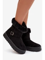 Dámské sněhule na platformě s přezkou a kožešinou Czarne model 21821891 - Boto Dámské sněhule na platformě s přezkou a kožešinou Czarne model 21821891 - Boto