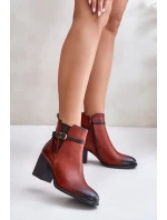 Dámske členkové topánky na podpätku s remienkom Brown Zinithia