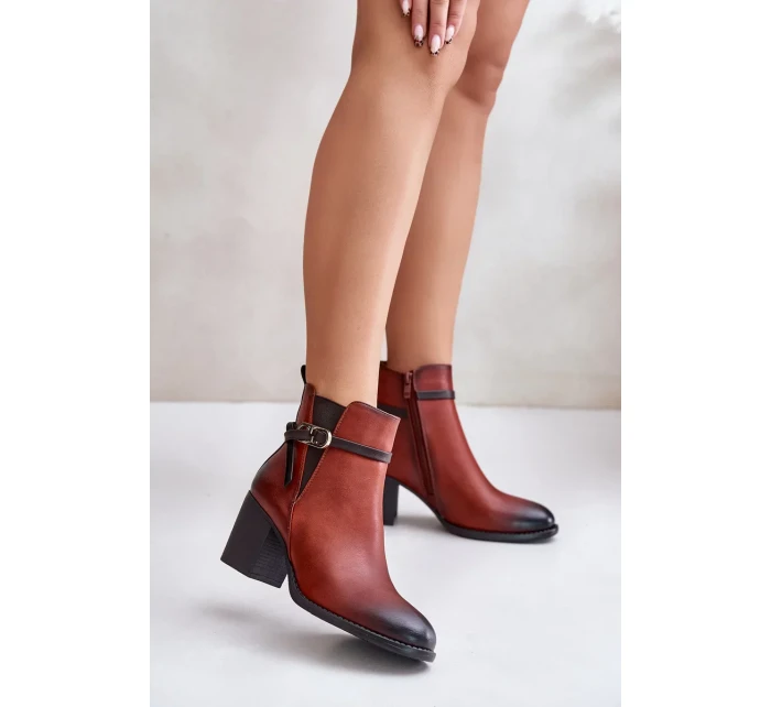 Dámske členkové topánky na podpätku s remienkom Brown Zinithia