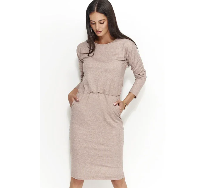 Dámské šaty s volným střihem středně dlouhé model 15042454 Hnědá - Numinou