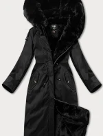 Dámska čierna teplá zimná bunda s dĺžkou po kolená Libland (7643)