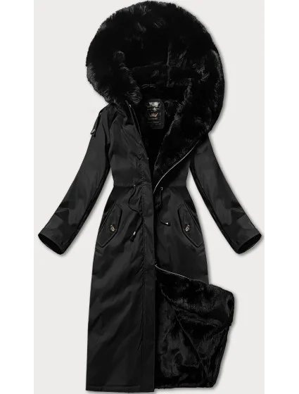Dámska čierna teplá zimná bunda s dĺžkou po kolená Libland (7643)