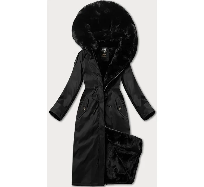 Dámska čierna teplá zimná bunda s dĺžkou po kolená Libland (7643)