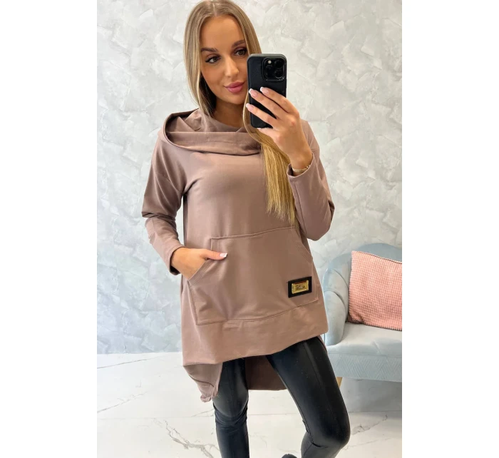 Mikina s dlhým chrbtom a kapucňou mocca Mikina s dlhým chrbtom a kapucňou mocca