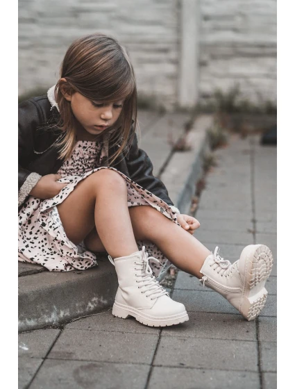 Dziecięce Botki Skórzane Z Suwakiem Beżowe Omua