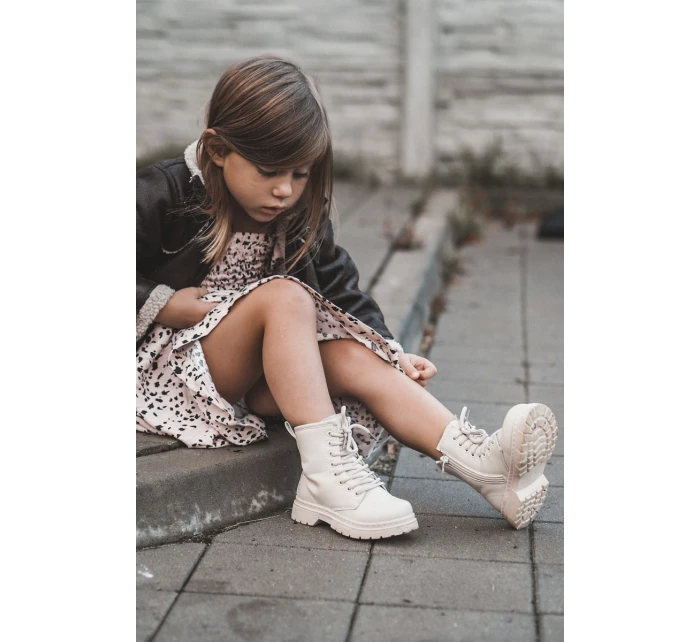 Dziecięce Botki Skórzane Z Suwakiem Beżowe Omua