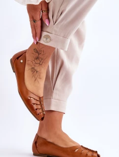 model 21617426 Pohodlné Dámské Kožené Baletky Hnědé - Zazoo