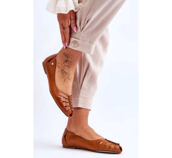 model 21617426 Pohodlné Dámské Kožené Baletky Hnědé - Zazoo model 21617426 Pohodlné Dámské Kožené Baletky Hnědé - Zazoo