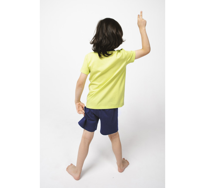 Chlapčenské pyžamo Remek s krátkym rukávom a krátkymi nohavicami - zelené/navy blue