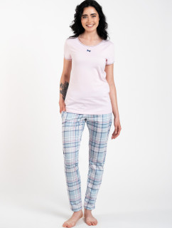 Dámske pyžamo Glamour s krátkym rukávom a dlhými nohavicami - ružová/potlač