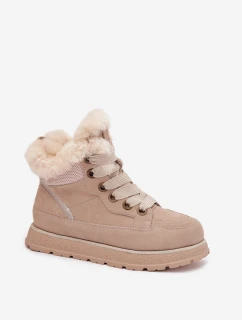 Dámske semišové snežnice - trapper na platforme s kožušinou Big Star - béžové