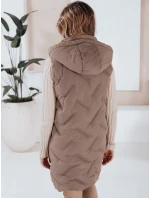 Dámská dlouhá prošívaná vesta s kapucí tmavě béžová Dstreet model 21991342 - FashionStreet