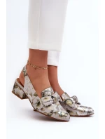 Damskie Skórzane Sandały Na Niskim Obcasie W Kwiaty Maciejka N6539-38 Zielone