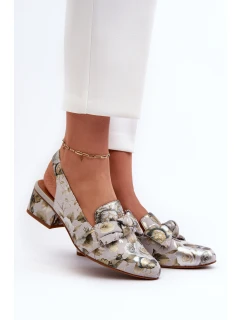 Damskie Skórzane Sandały Na Niskim Obcasie W Kwiaty Maciejka N6539-38 Zielone