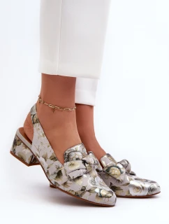 Damskie Skórzane Sandały Na Niskim Obcasie W Kwiaty Maciejka N6539-38 Zielone