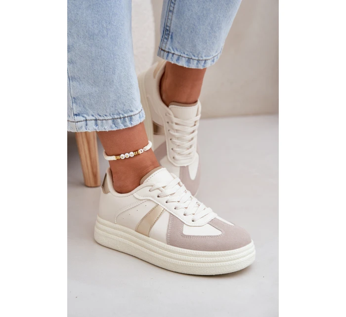 Eko Kožené Tenisky Dámské Na Platformě Béžové model 21688291 - Boto Eko Kožené Tenisky Dámské Na Platformě Béžové model 21688291 - Boto