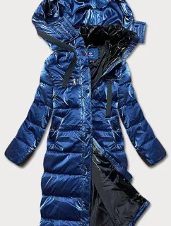 Tmavomodrá dámska lesklá páperová bunda (omdl-020)