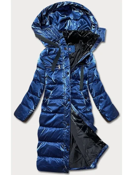 Dámska lesklá páperová bunda tmavomodrá (omdl-020)