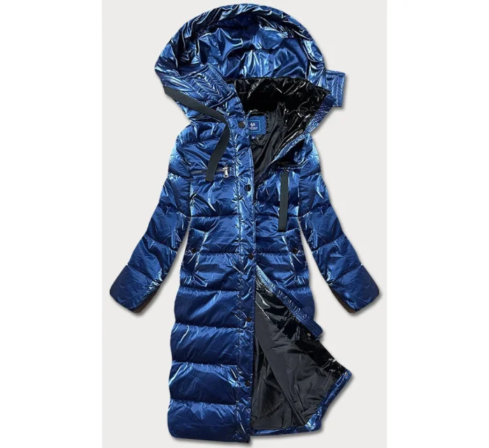 Dámska lesklá páperová bunda tmavomodrá (omdl-020)