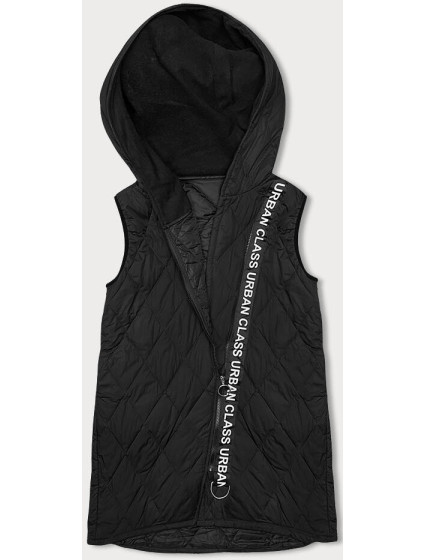 Čierna dámska prešívaná vesta s ozdobnou páskou (16M9118-392)