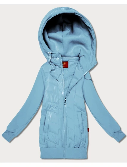 Světle modrá dámská mikina z různých materiálů s kapucí model 21787456 - LHD